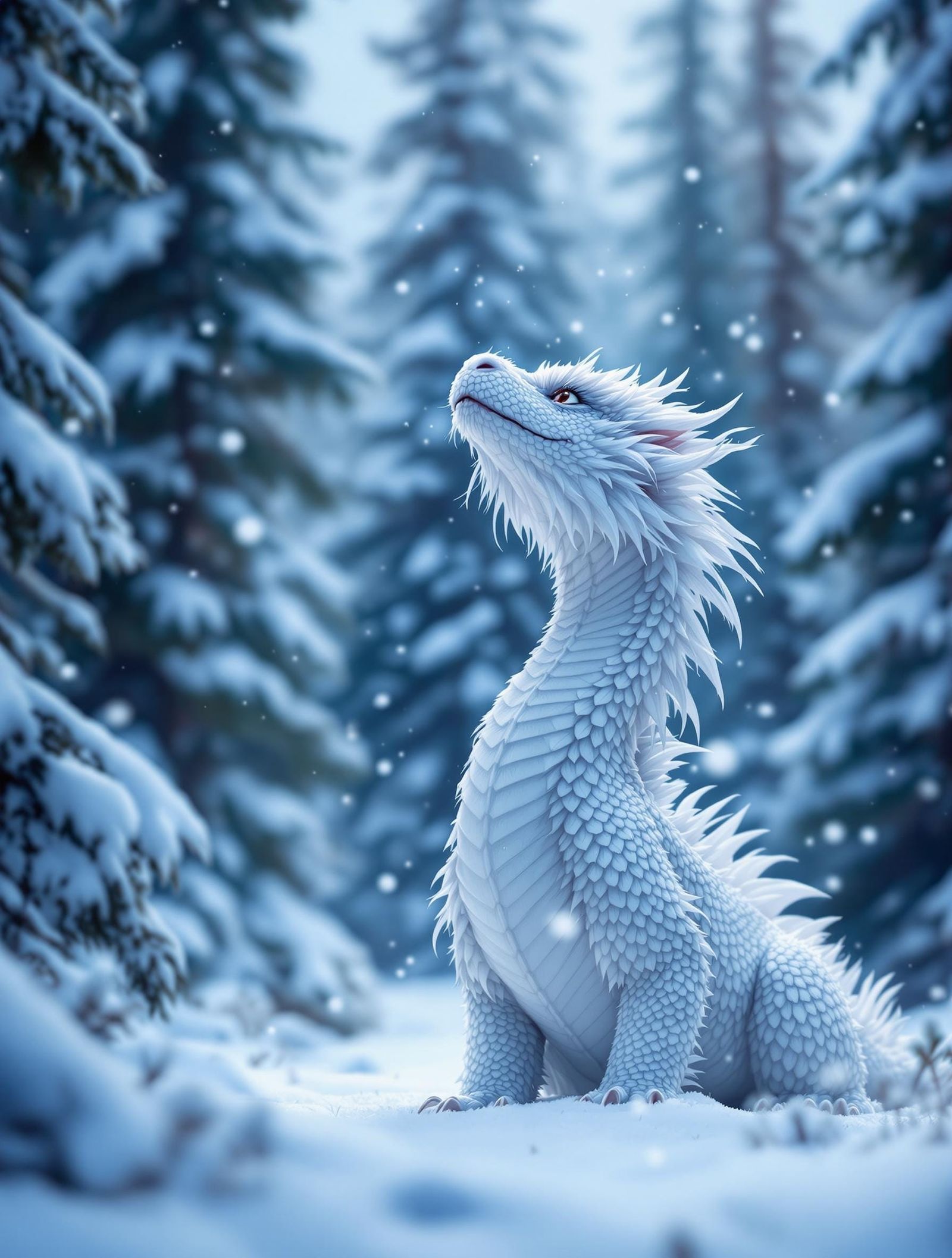 Majestic Snow Dragon in Winter Wonderland