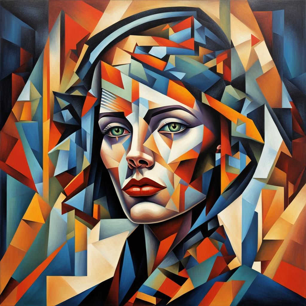 Futuristic Woman in Neo-Cubist Geometric Art
