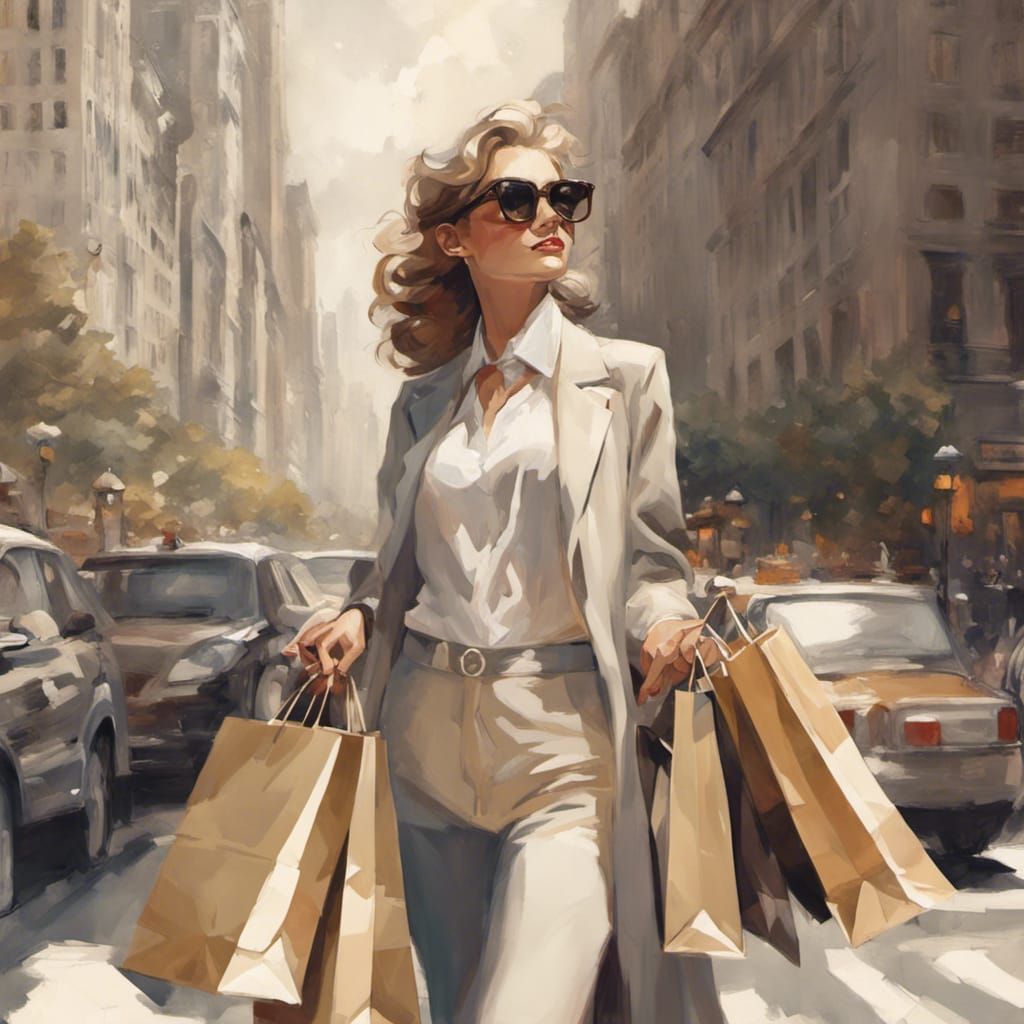 Rich Woman Shopping on Fifth Avenue, Frazetta Style