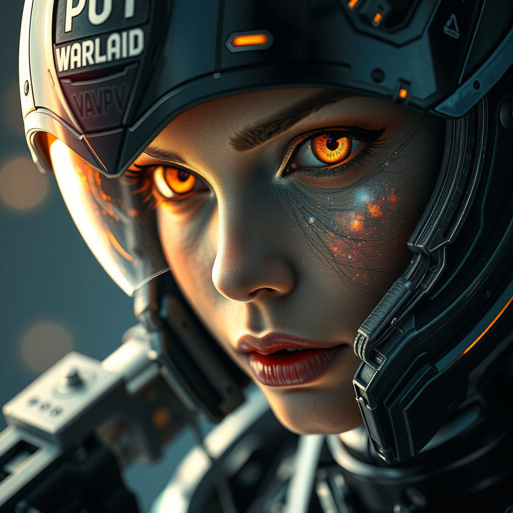 Futuristic Space Warrior with Nebula Reflection