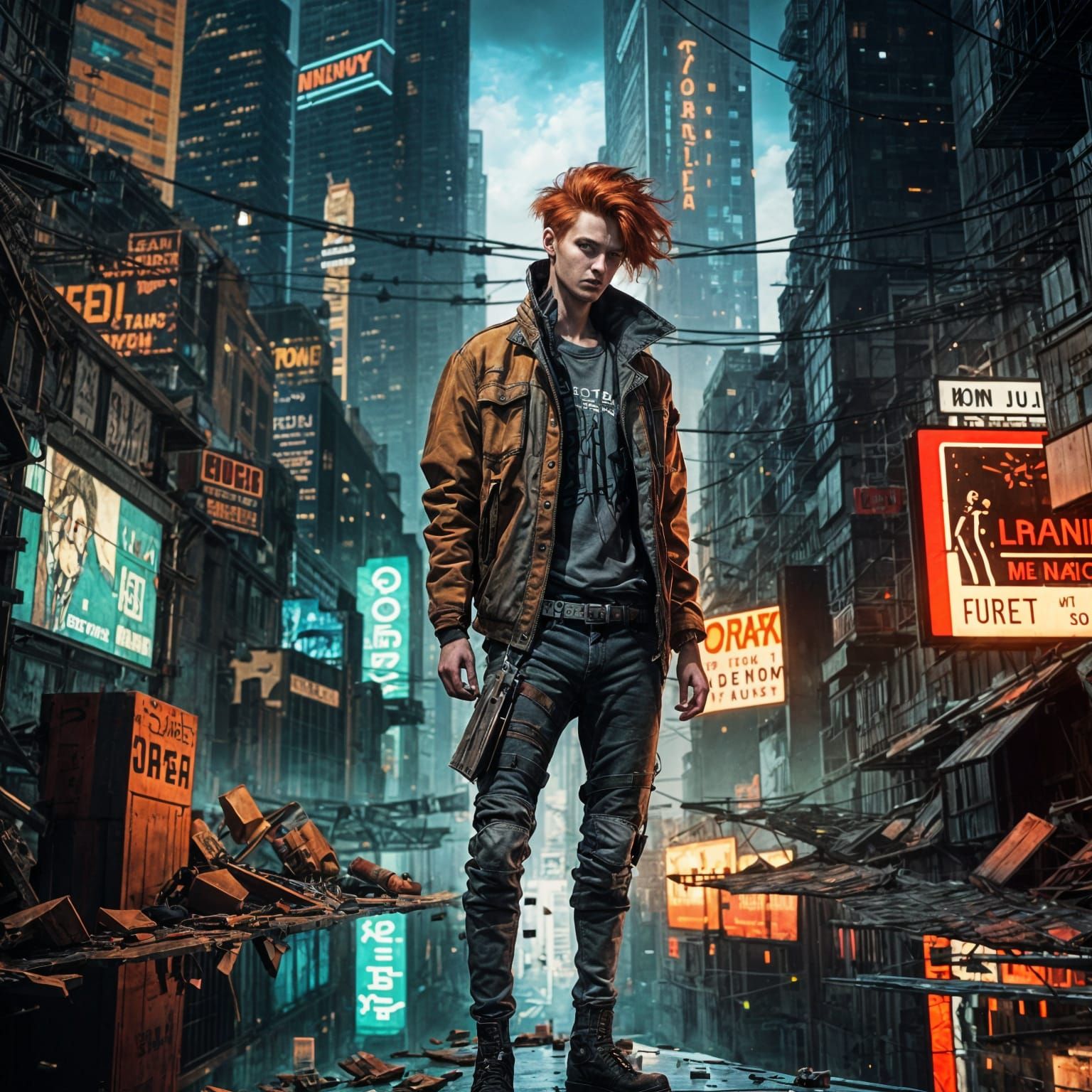 Cheerful Redhead in Futuristic Urban Decay