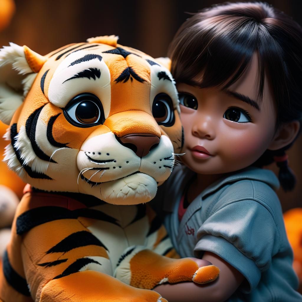 Disney-Style Baby and Stuffed Tiger Chibi