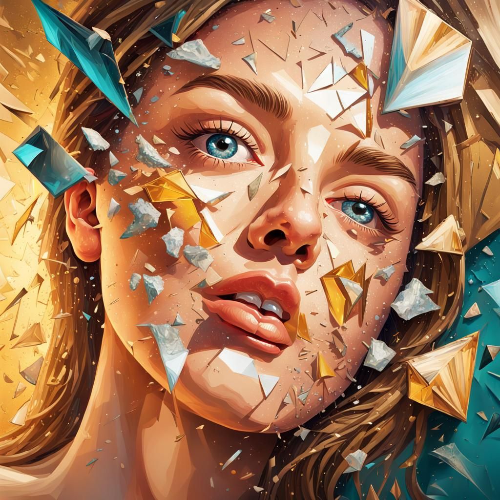 Giant Woman Breaks Diamond Painting: Surreal Digital Art