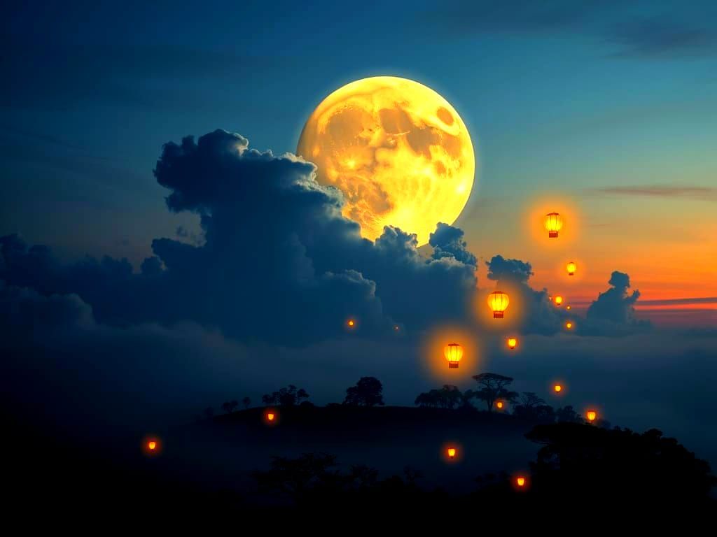 Ethereal Full Moon Rises Over Mystical Landscape