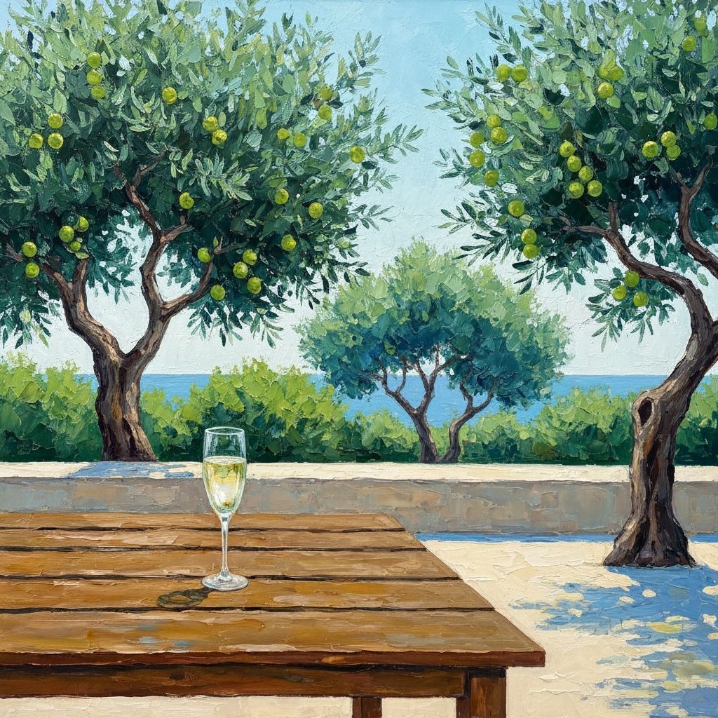 Italian Seaside Terrace in Impasto Painting Style