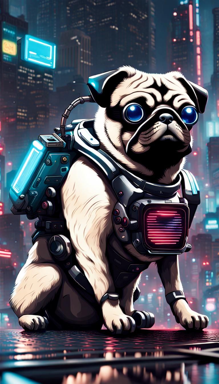 Cyberpunk Robotics Pug in Urban Setting