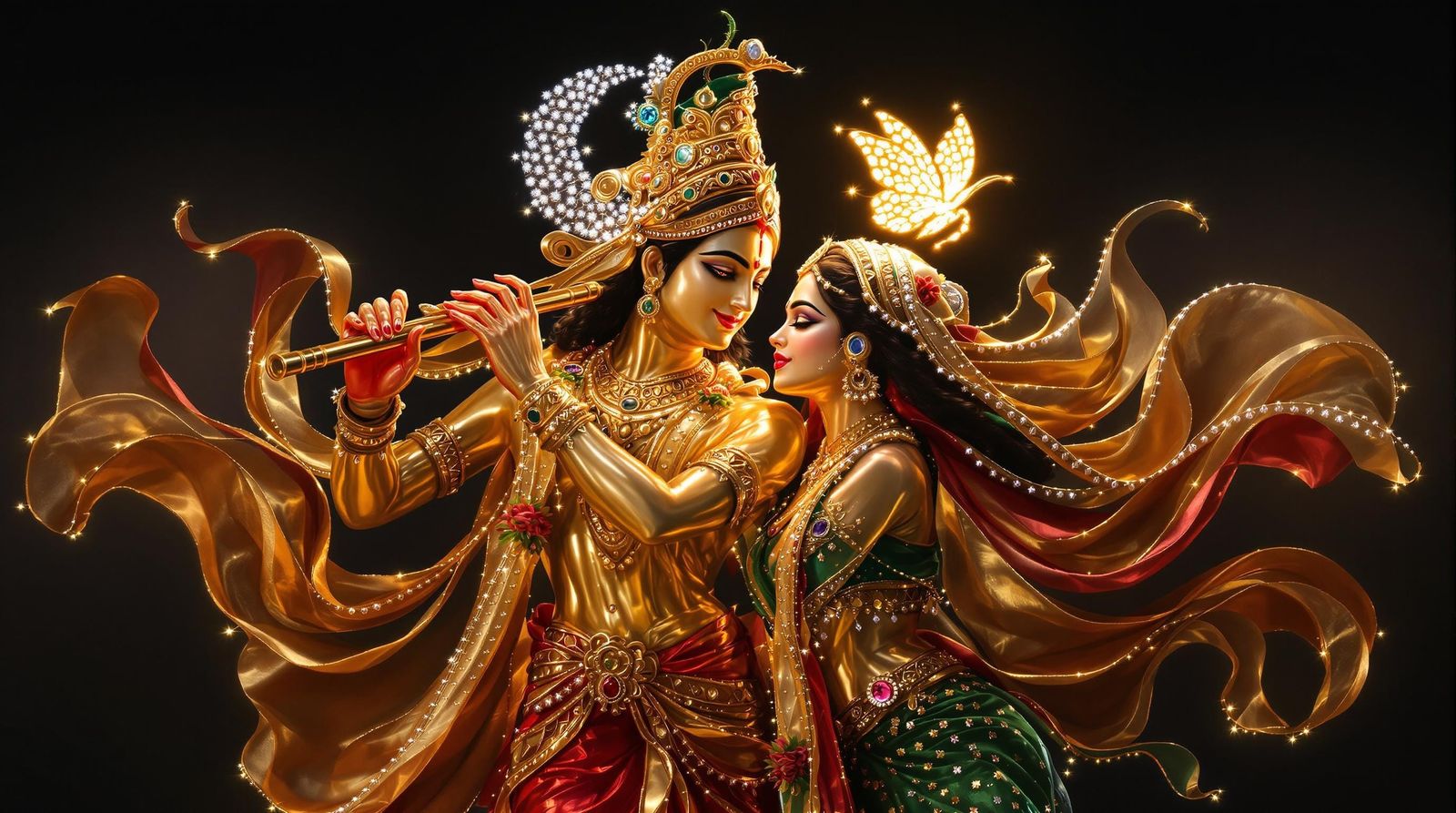 Ethereal Dance of Krishna and Radha in a Celestial Hues