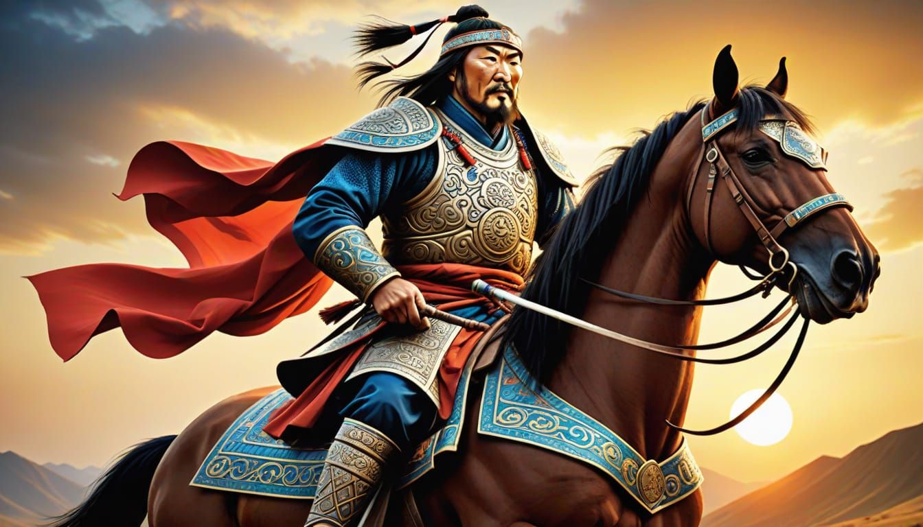 Mongol Warrior in Epic Scientific Illustration Style