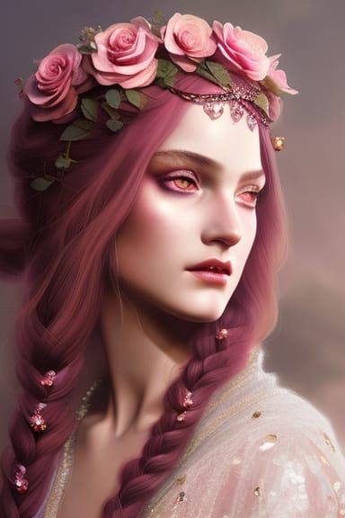 Enchanting Rose Goddess in Art Nouveau Style