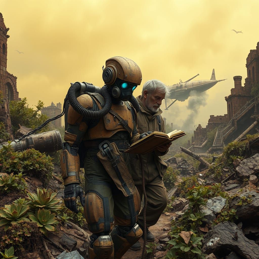 Android Robot Explores Abandoned Cityscape in Post-Apocalypt...