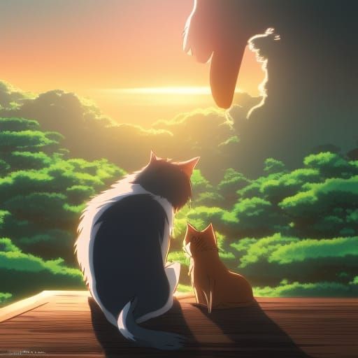 Cat and Dog in Studio Ghibli Anime Style