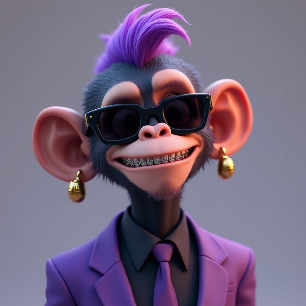 Ape with Purple Mohawk in Hyperrealistic 3D Rendering