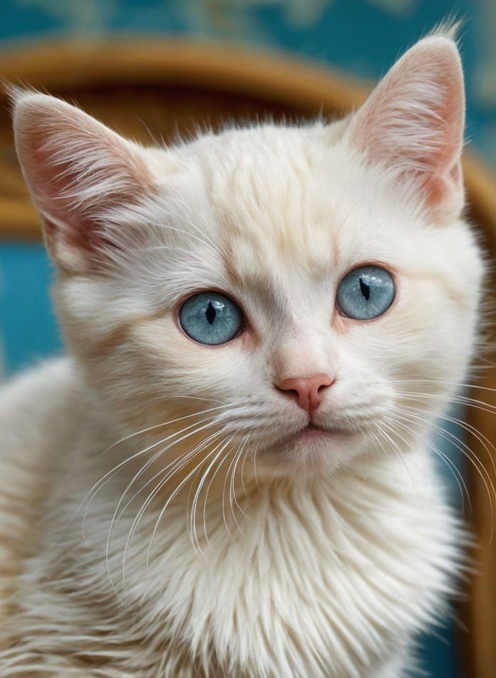 Whimsical Kitten Portrait in Botanical Pastel