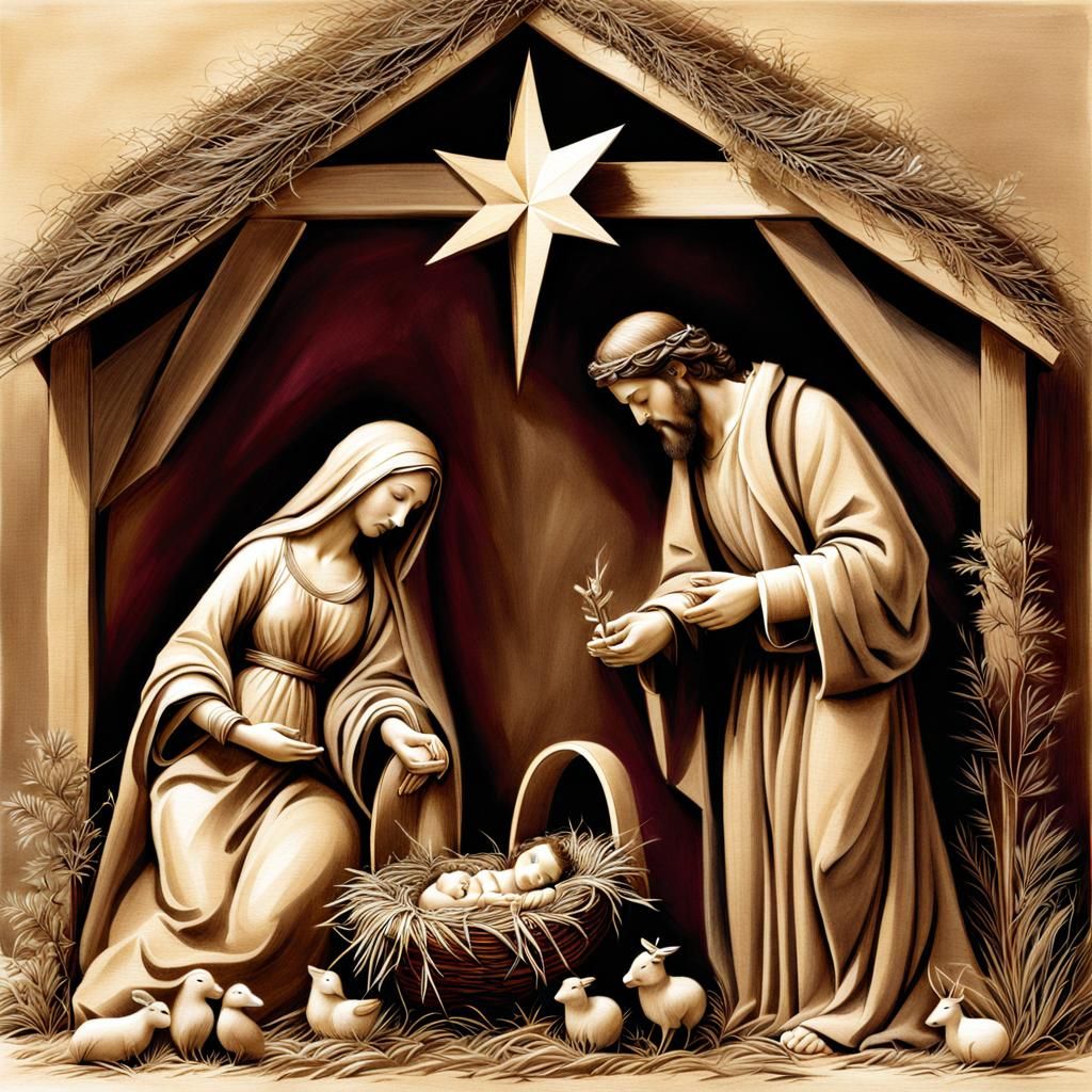 Nativity Scene: Graphite Drawing of Holy Family