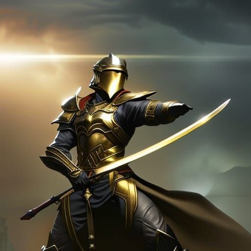 A brave young knight in golden armor. call of duty mw2 ghost