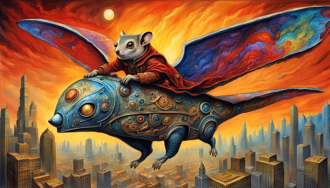 Biopunk Flying Squirrel Superhero in Surrealist Style