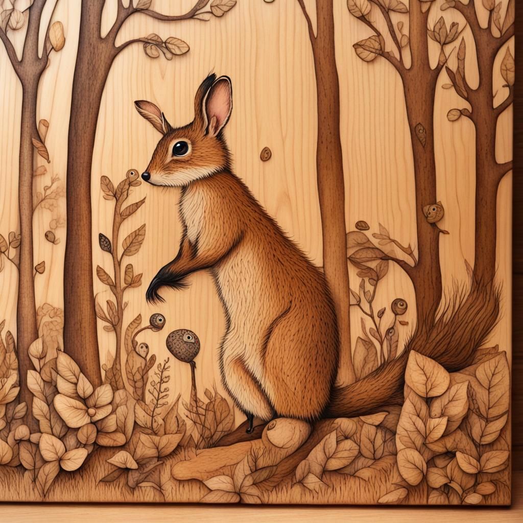 Charming Woodland Creatures Pyrography in Storybook Style