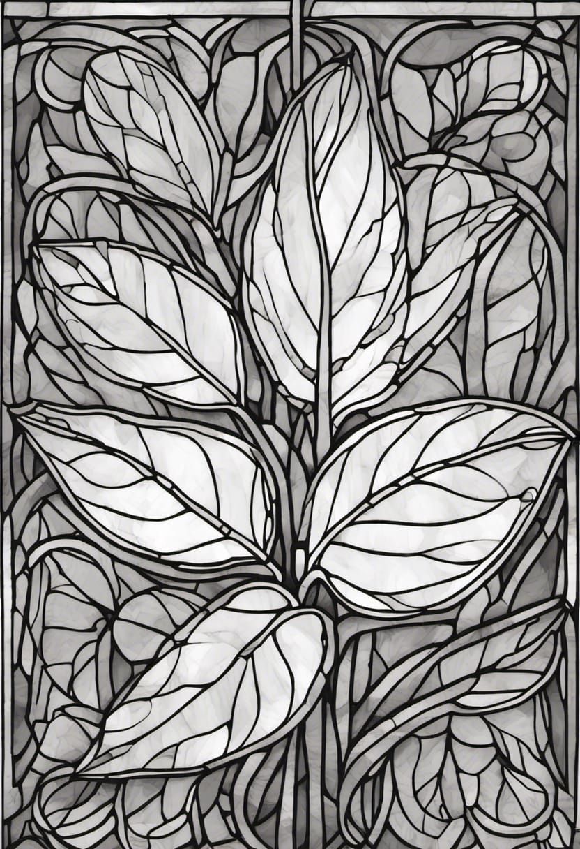 Stained Glass Leaves in Grey and White
