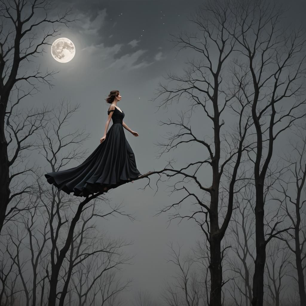 Gothic Bride in Dark Forest: Fantasy Concept Art