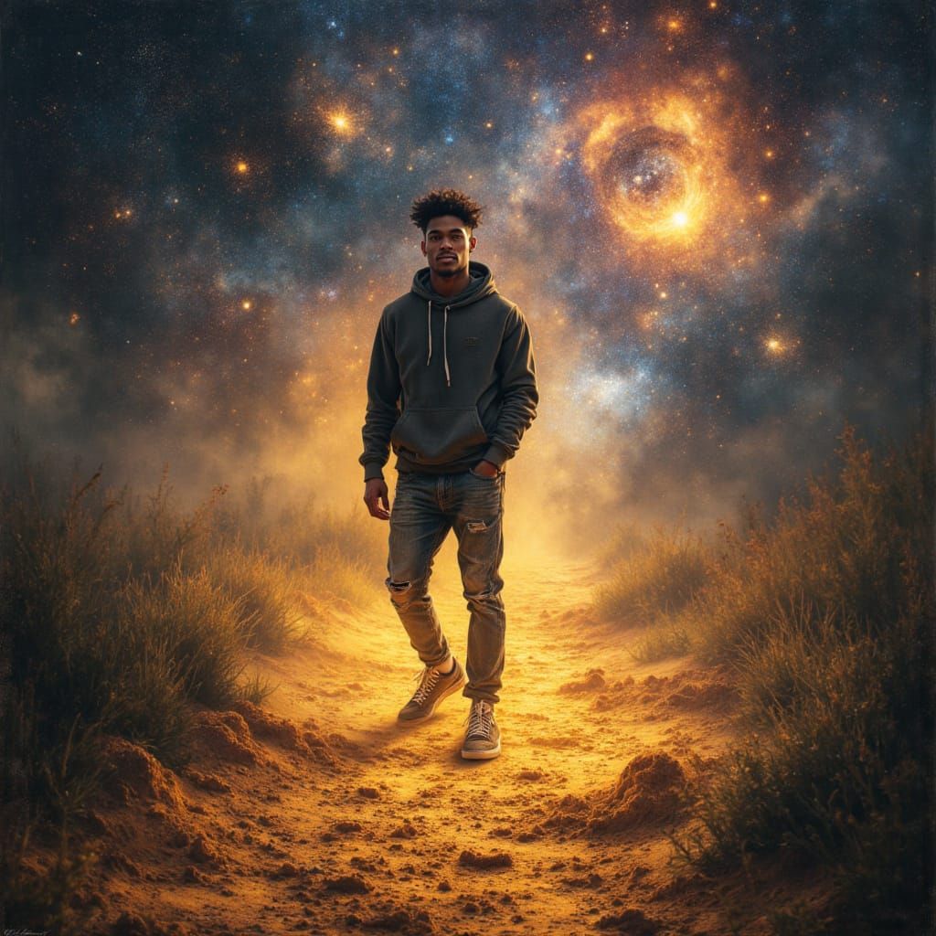 Cosmic Football Player on a Celestial Path