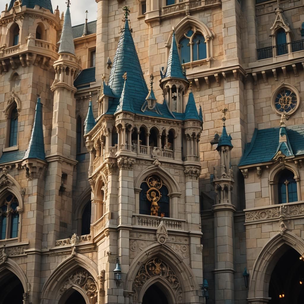 Disneyland's Gothic Campanile in Golden Hour Light