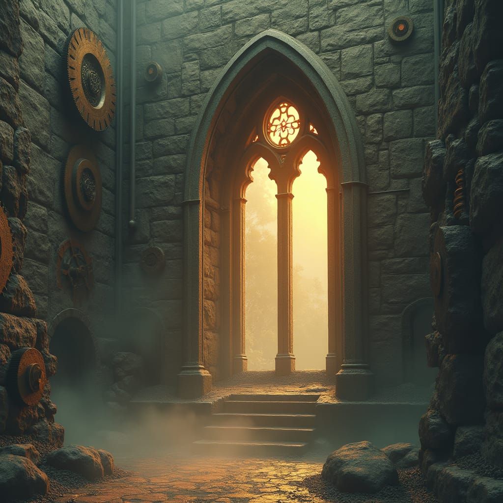 Steampunk Victorian Wall with Gothic Window