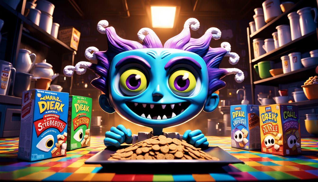 Cereal Box with Menacing Pixel Art Design