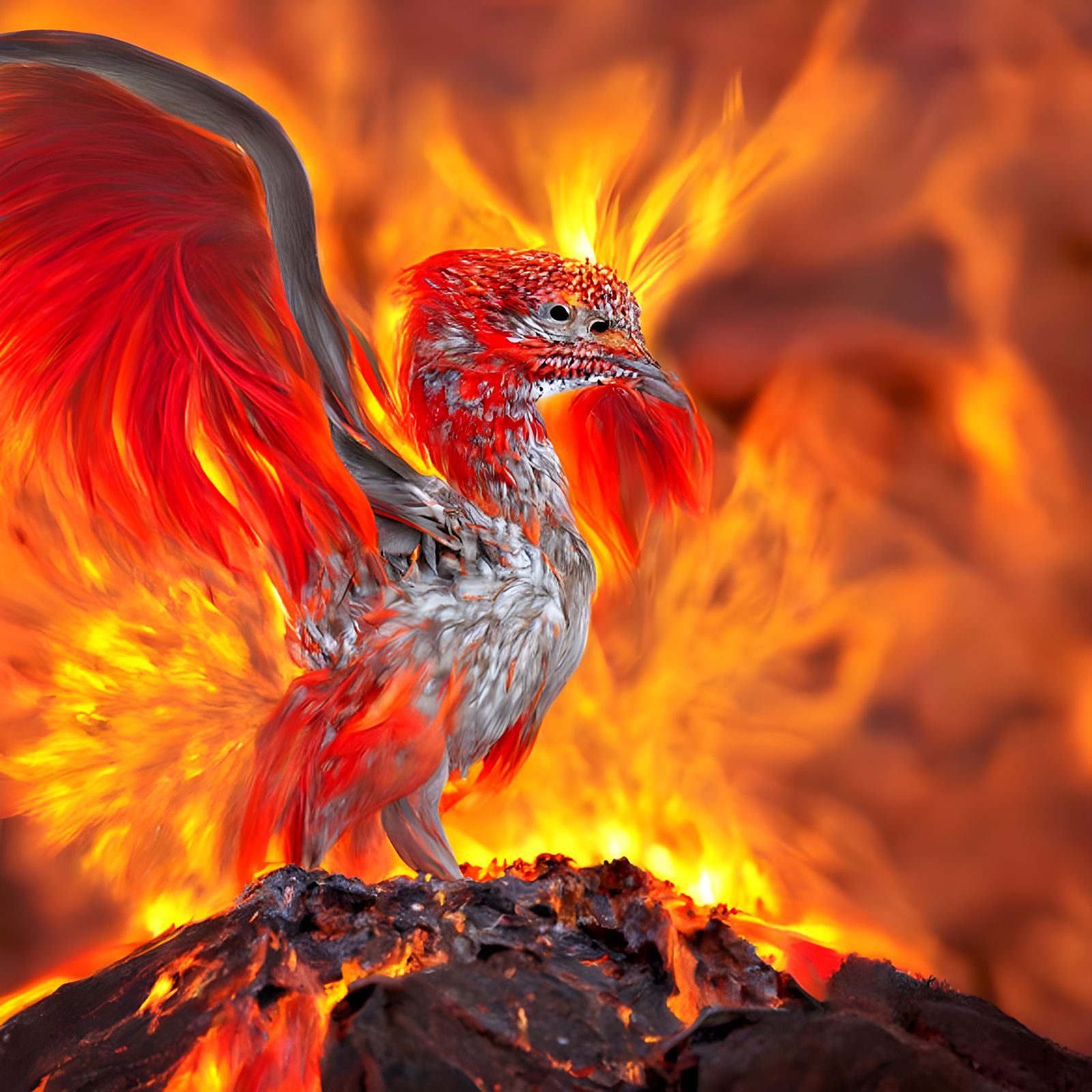 Phoenix Rising from Lava: Hyperrealistic 8K Resolution