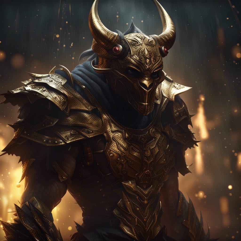Minotaur Gladiator in Gold Armor: Digital Matte Painting