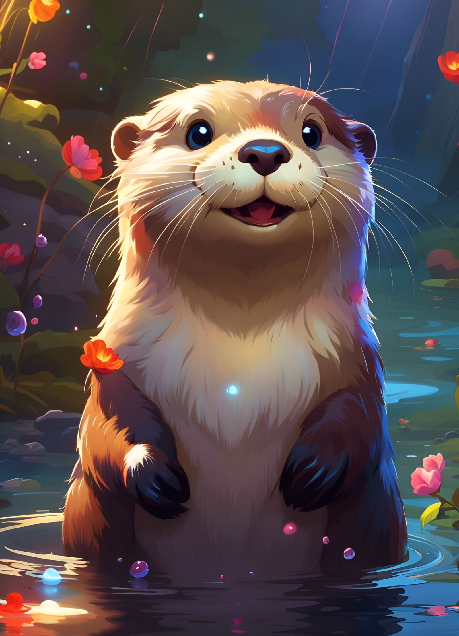 Adorable Otter of Unbridled Happiness in Anime Style