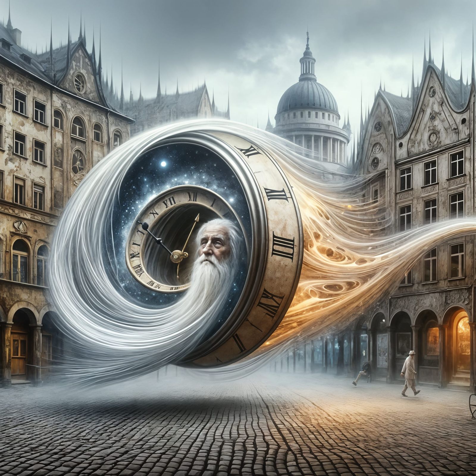 Surreal Clock Flies Through Transforming City