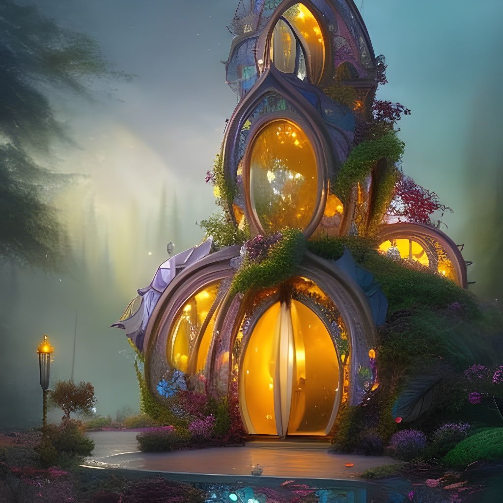 Magical Fairy House with Art Nouveau Glass Architecture