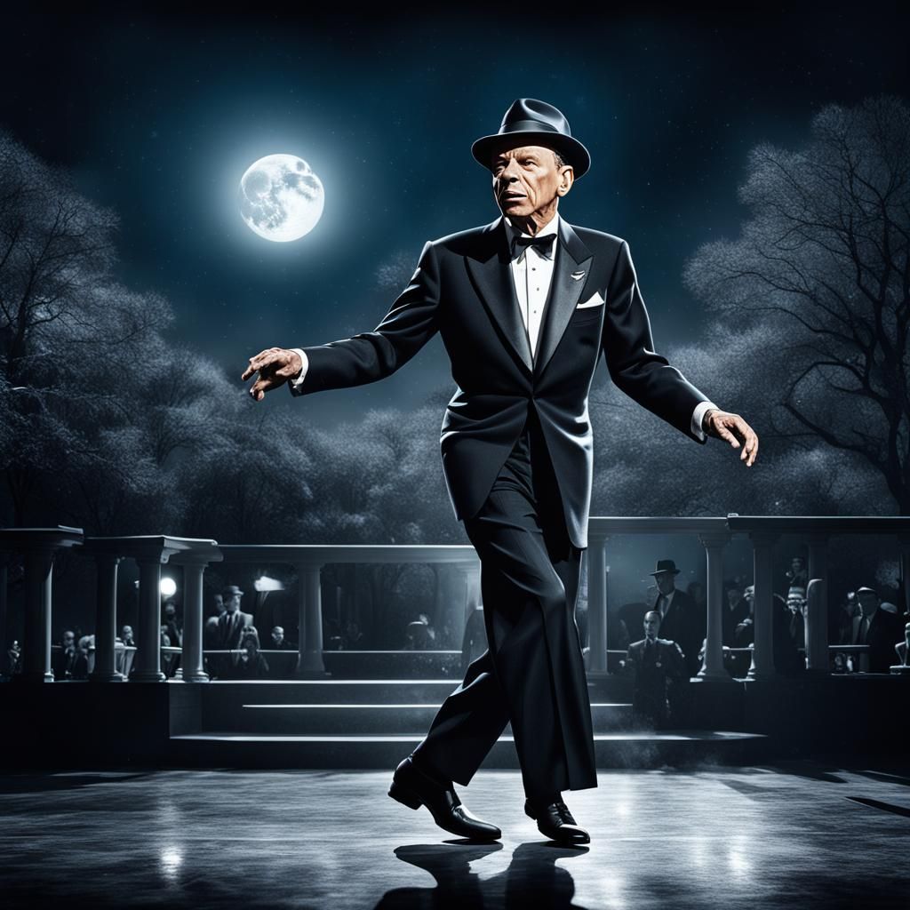 Frank Sinatra Tap Dancing in Moonlight: Hyperrealistic Image
