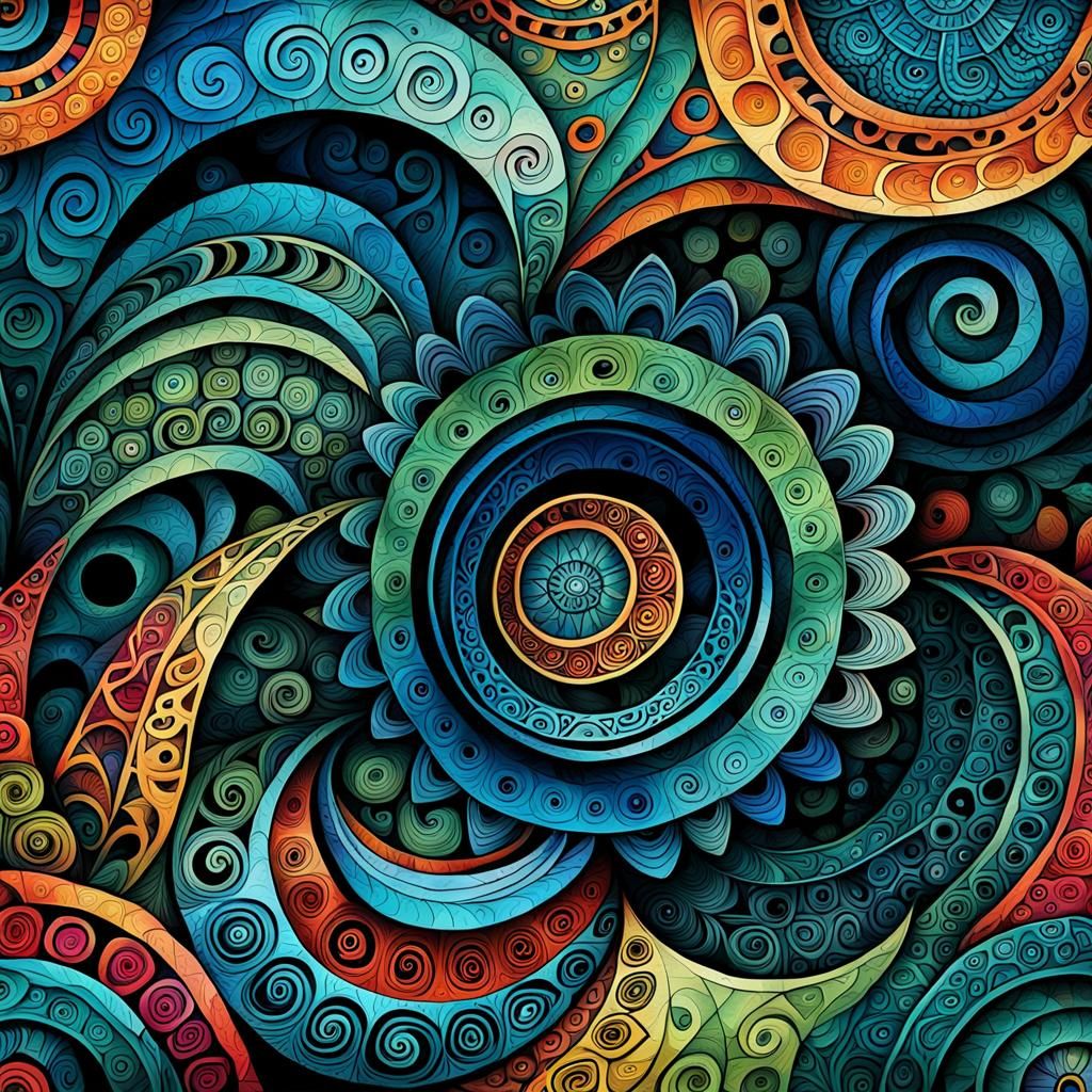 Mayan Ink Wash Painting with Geometric Forms