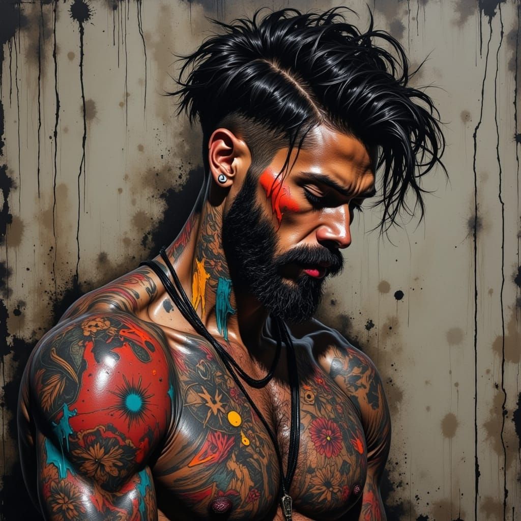 Expressive Portrait in Grungy Oil Paintings Style