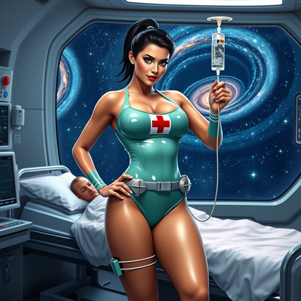 Sensual Space Nurse in Futuristic Latex Attire