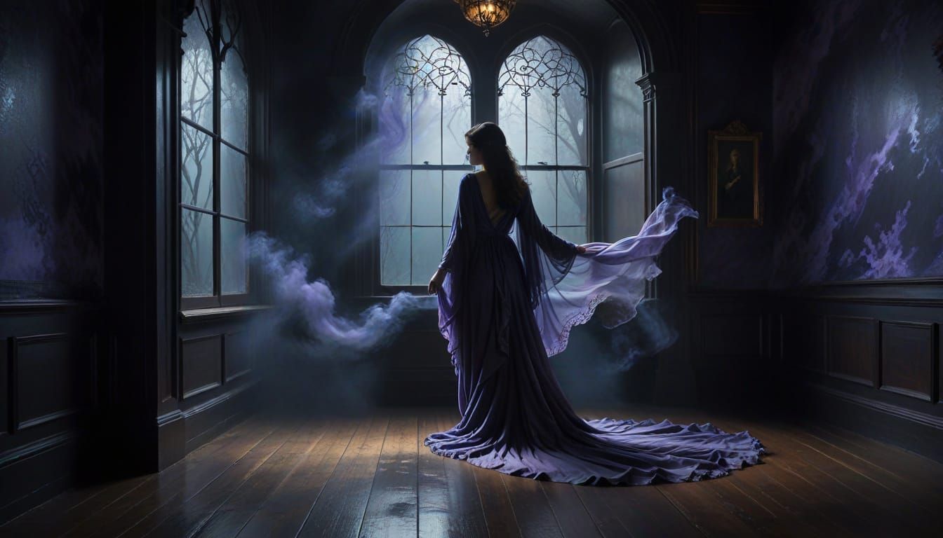 Ethereal Figure in Victorian Era Mysticism Oil Painting