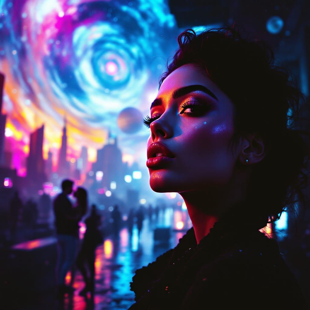 Cosmic Beauty in Dystopian Future, Cinematic Portrait