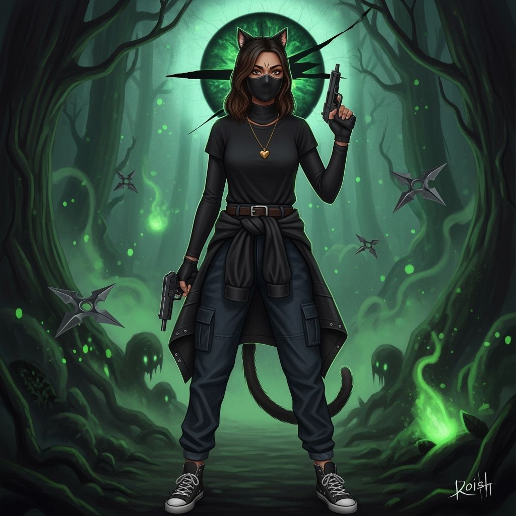 Woman Warrior in Dark Forest, Digital Painting