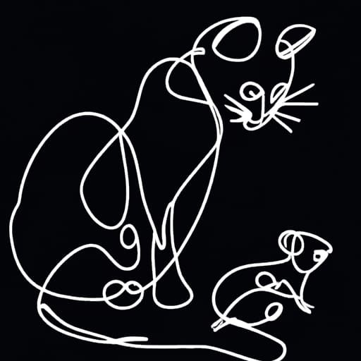 Minimalist Cat and Mouse Silhouette in Picasso Style
