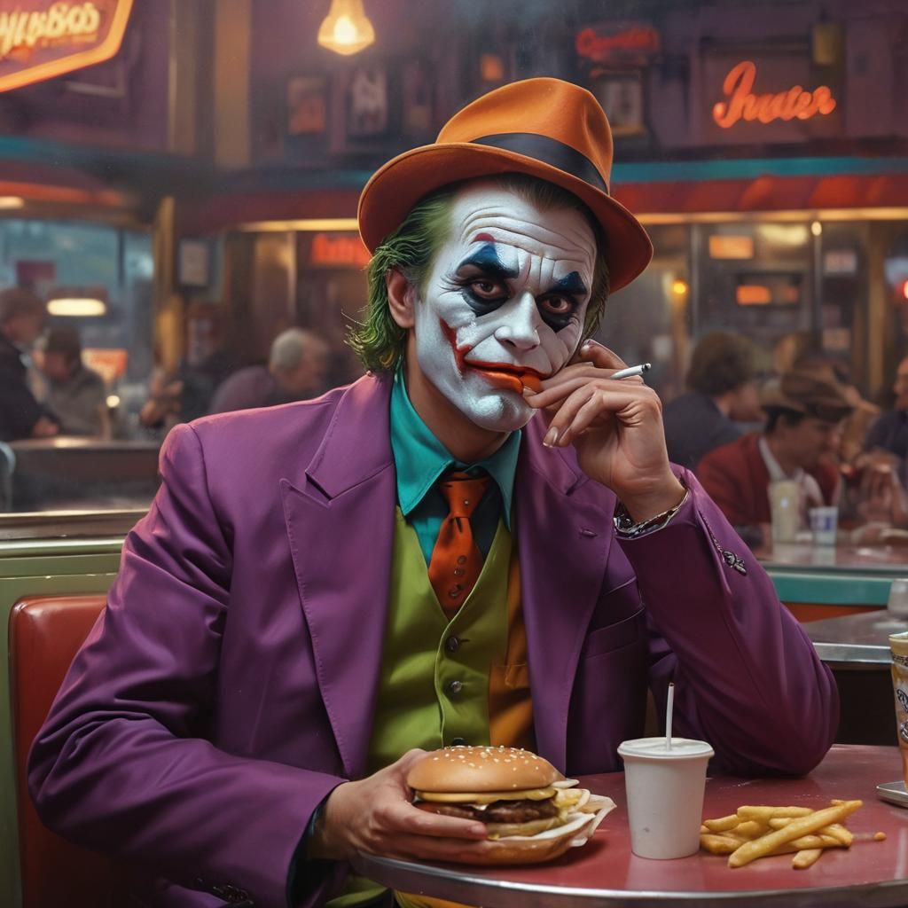 Joker and Snoopy at Diner in Pop Surrealism Style