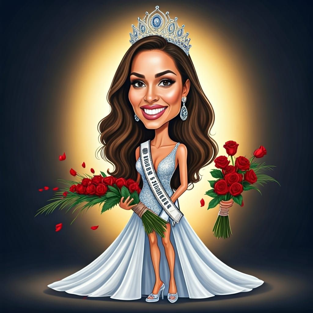 Miss Universe Namibia Caricature with Roses