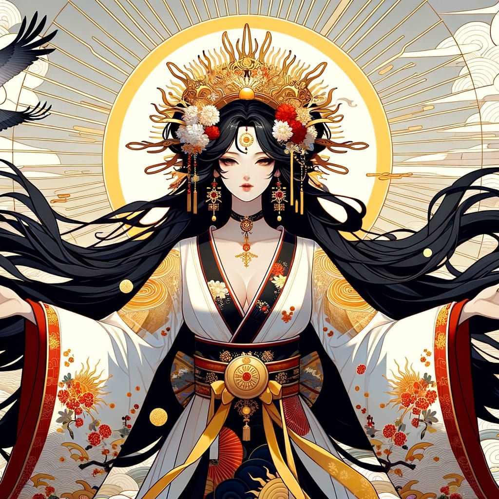 Amaterasu: Sun Goddess in Elegant Anime Style