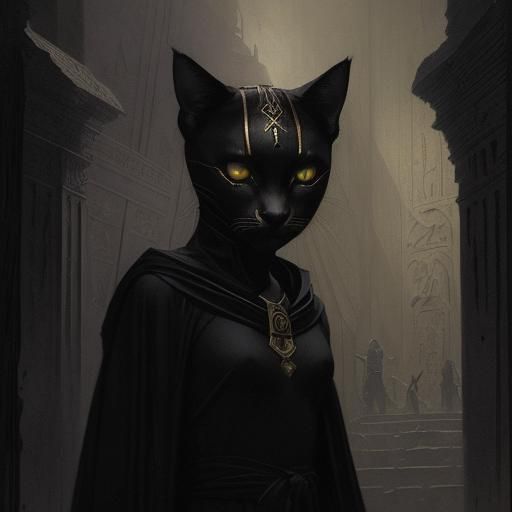 Creepy Bastet in Black Robes with Pyramids
