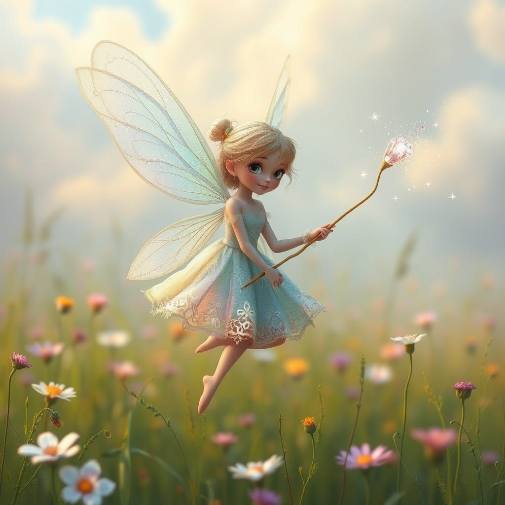 Whimsical Fairy in Vibrant Meadow
