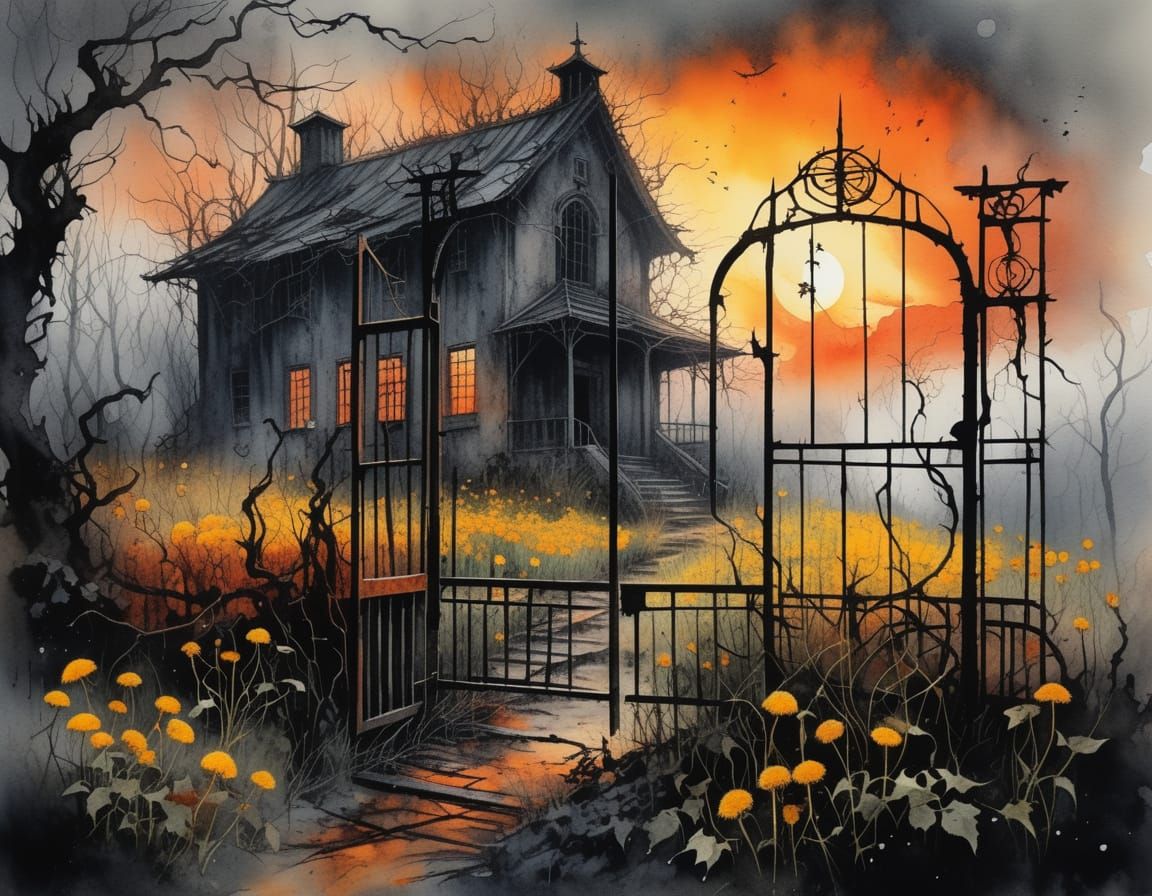 Abandoned Schoolhouse in Mysterious Twilight