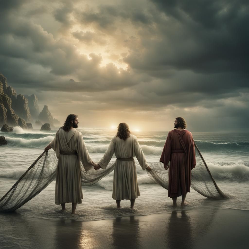Jesus and the Fishermen: Dramatic Digital Painting