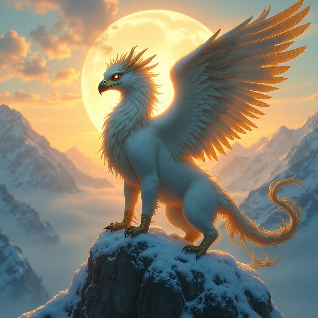 Golden Griffin Sunrise: Art Nouveau Fantasy