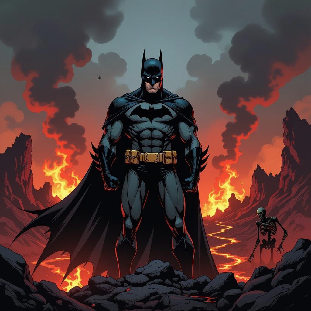 Batman Confronts Hellish Inferno in Dark Comic Style