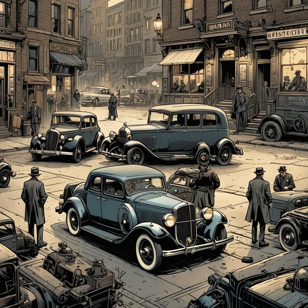 Detective in Old Timey Car: Comic Book Art